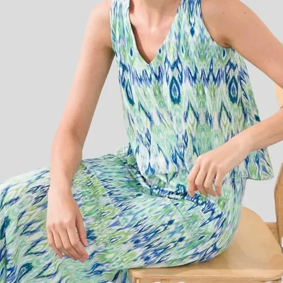NWT Chico's Maxi Dress Size 3 US XL 16/18 Ikat Popover Regatta Blue Green Travel - Picture 3 of 15